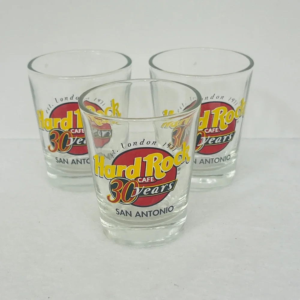 Hard Rock Cafe San Antonio 30 Years Anniversary Shot Glass Set of 3 Clear Logo